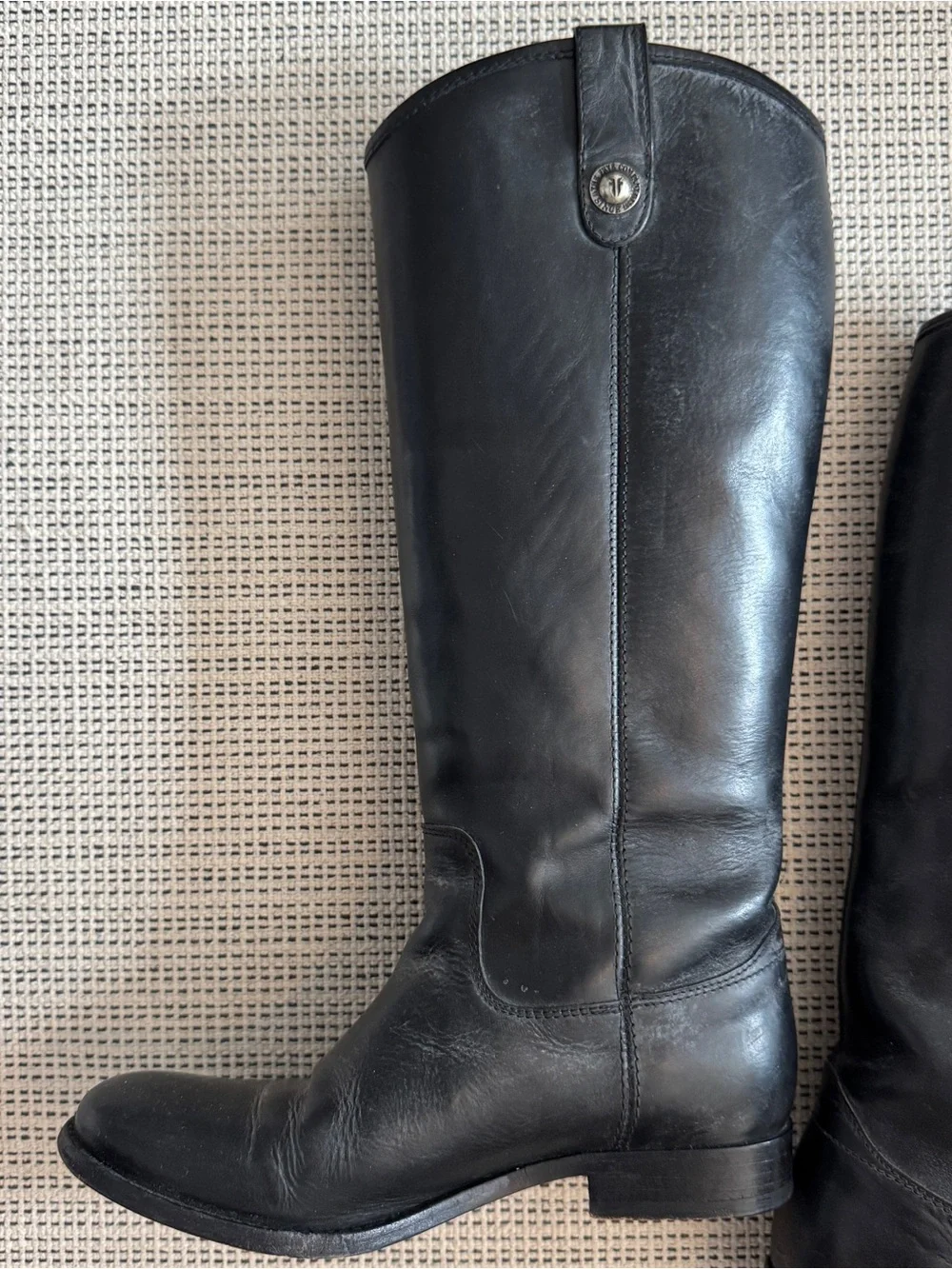 Frye Women's Black Button Tall Pull-on Riding Leather Ext. Calf Boots Sz 7B